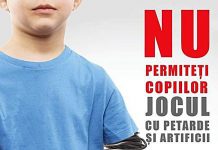 Părinţii, atenţionaţi să nu-şi lase copiii să se joace cu artificii şi petarde